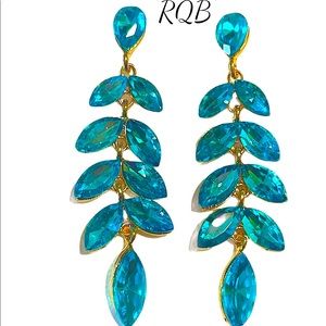 Turquoise Blue Crystal Pageant Earrings Pierced